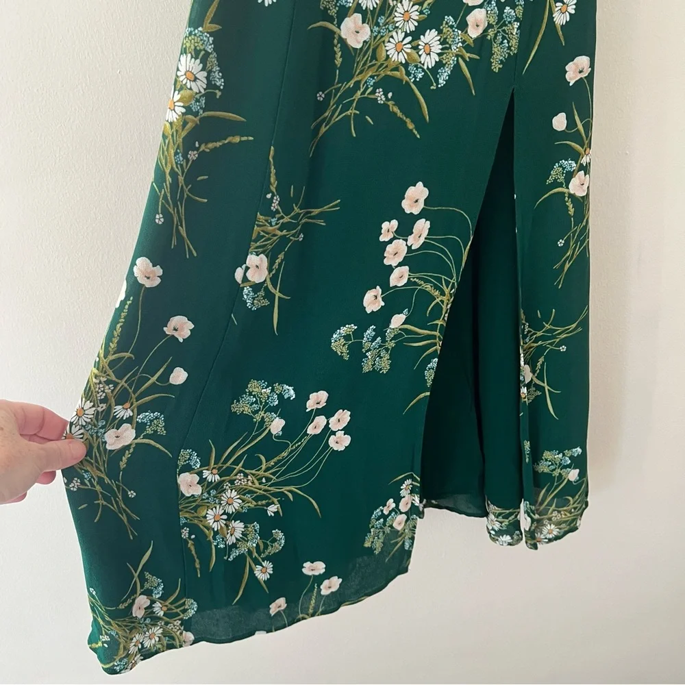 Reformation Juliette Dress Green Floral Midi Tie Spaghetti Straps Size 2 - Picture 4 of 8